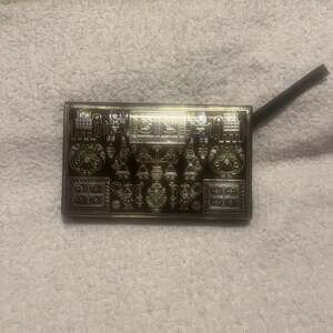 Vintage Indian Leather Wristlet Wallet w Embossed Silver Gold Folk Art 10” x 6”